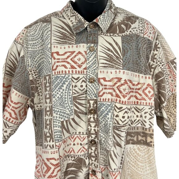 Kahala Mens Hawaiian Button-Up Shirt Large Brown Red Blue Aloha Tropical EUC - Picture 2 of 8